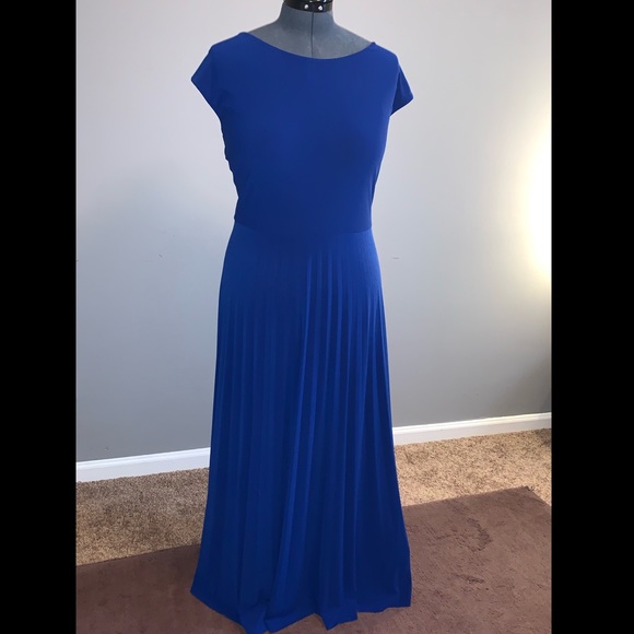 Jewel tone blue cap sleeve maxi gown - Picture 2 of 6